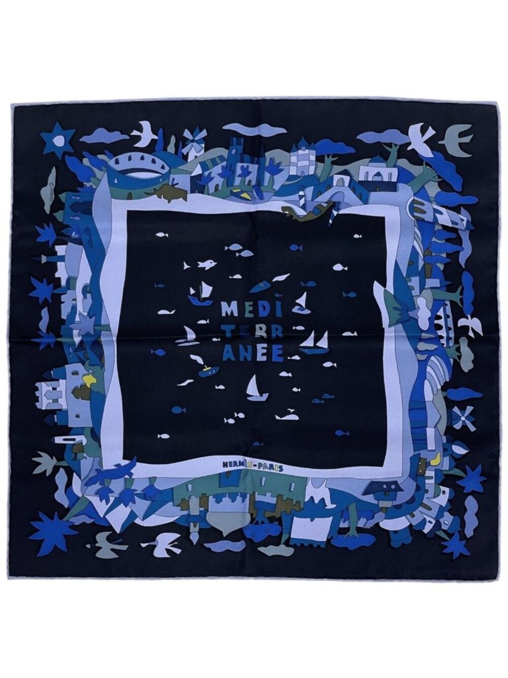 Hermes Petit Carre Mediterranee Scarf Mediterranean Silk Black Blue